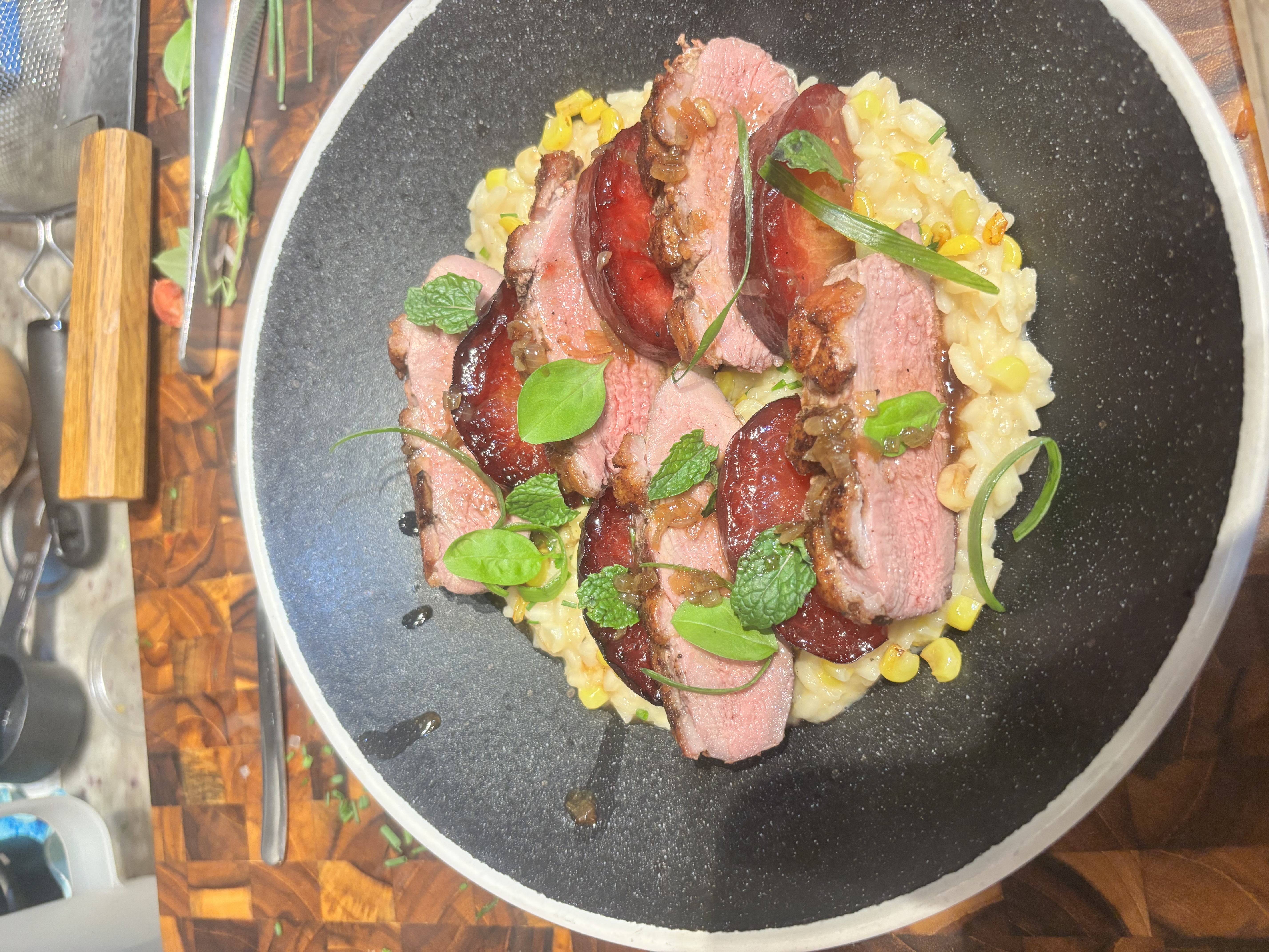 5 Spice duck with corn risotto