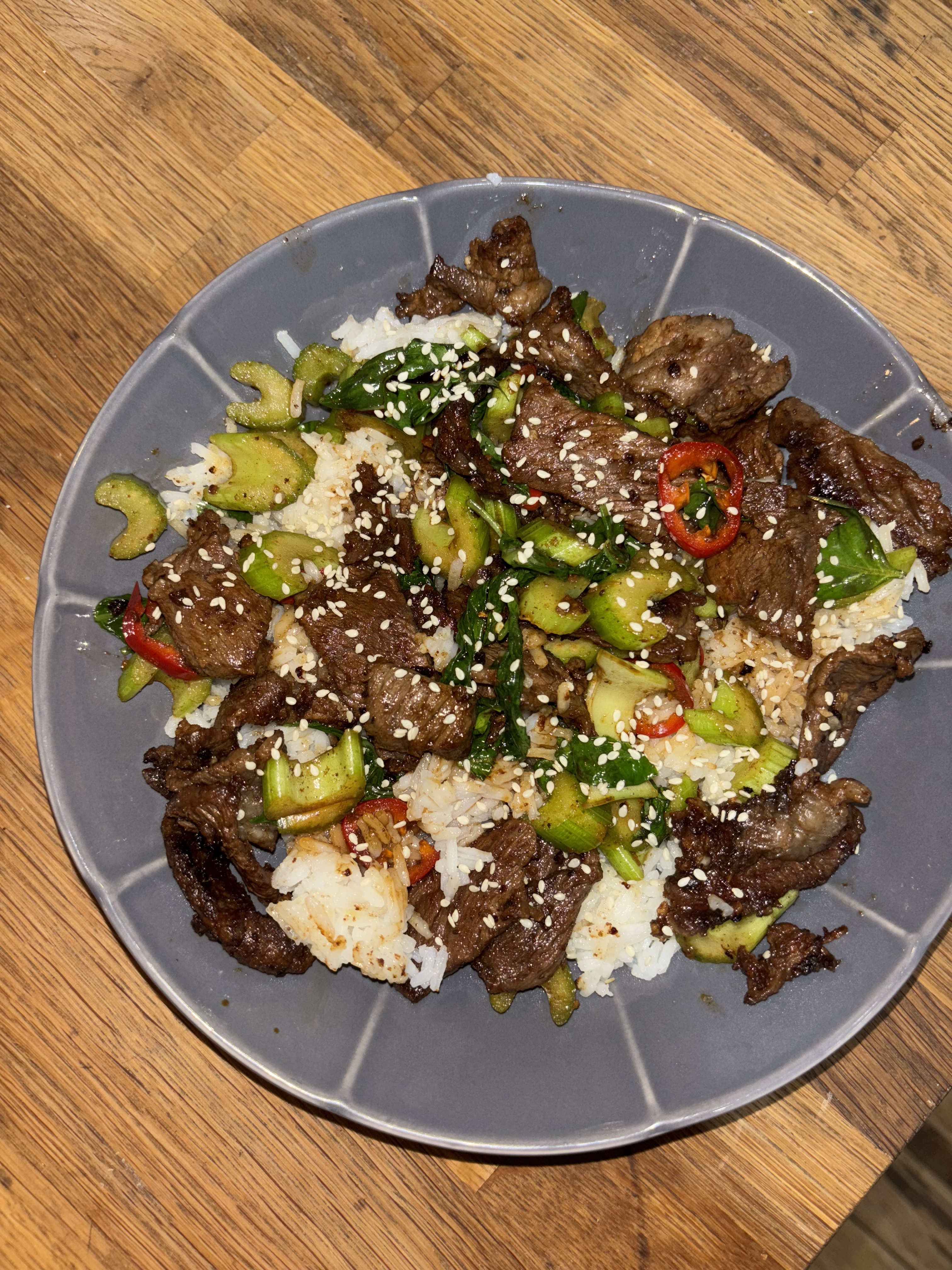 Beef, Basil & Celery Stir fry